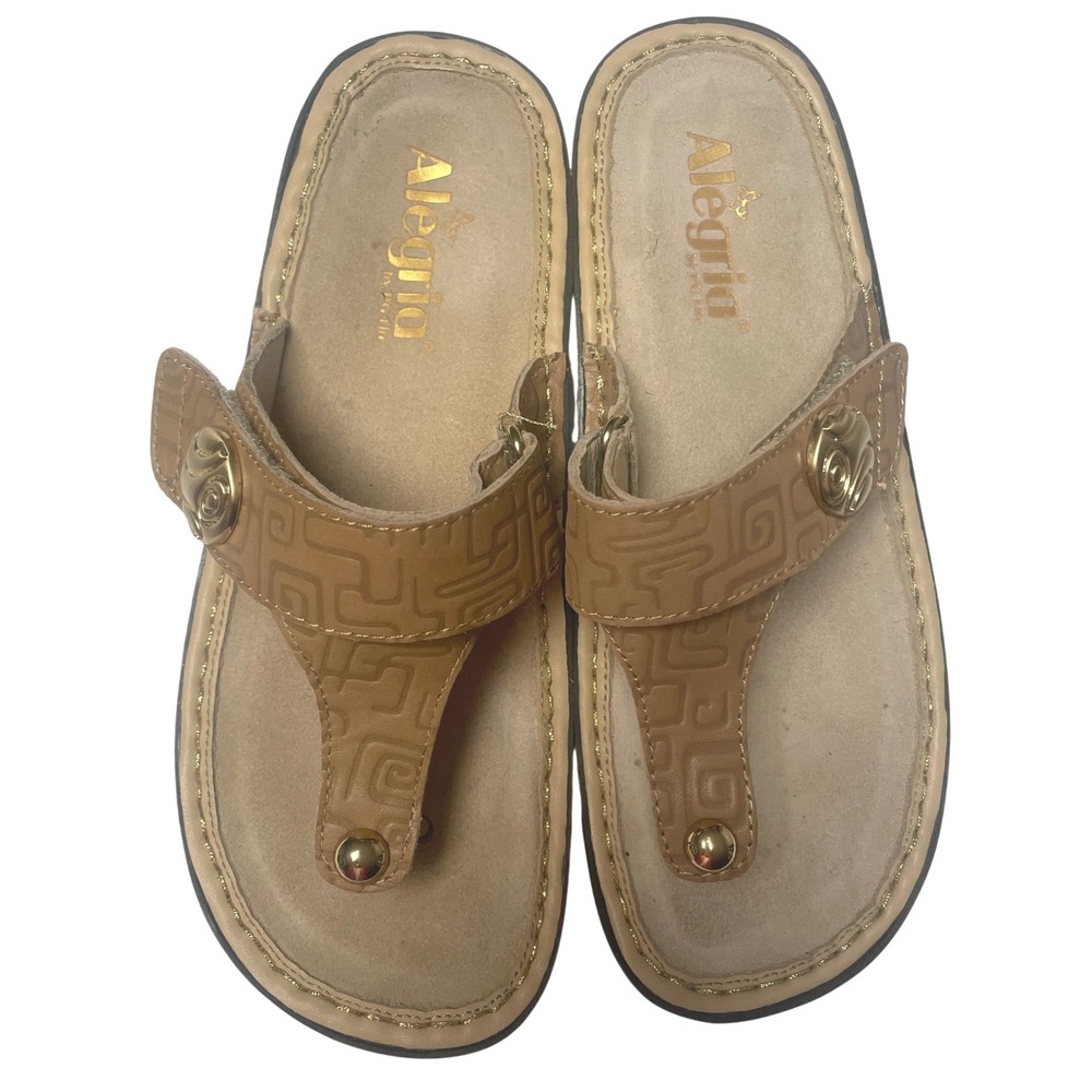 Alegria Carina Tan Leather Wedge Thong Sandals Women's - Picture 5 of 13